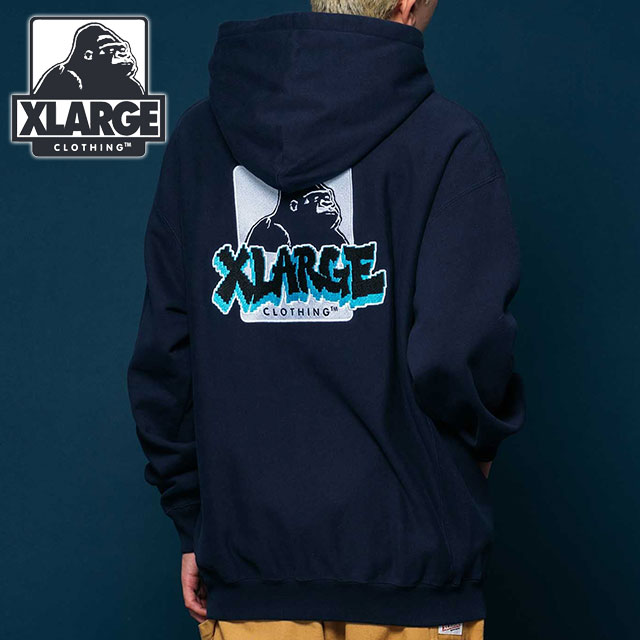 XLARGE パーカー XL ネイビー XLARGE（エクストララージ）の「BACKSIDE SLANTED OG ZIP HOODED