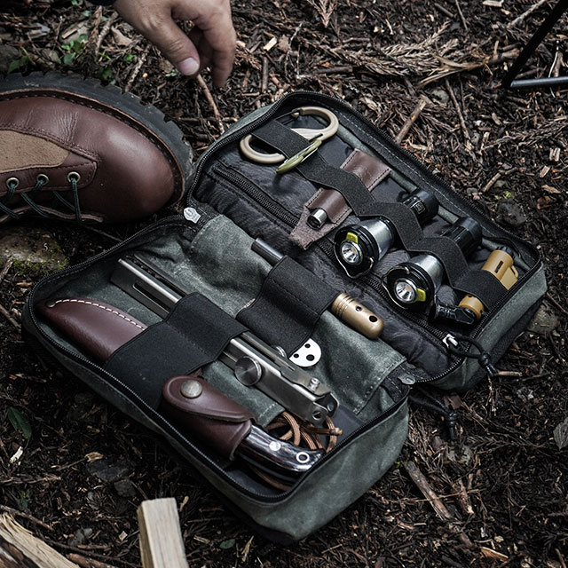 コラボ アソビト asobito × 野良道具製作所 EDCケース abn-001ODxBK SS23 キャンプ・アウトドア用品収納ケース 防水綿帆布 高耐久 オリーブ×ブラック | asobito | 03