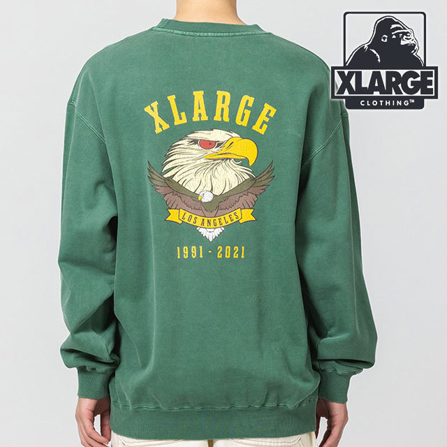 エクストララージ XLARGE イーグルロゴピグメントクルーネックスウェット メンズ 101213012029 SS22 EAGLE LOGO  PIGMENT CREWNECK SWEAT トレーナー GREEN