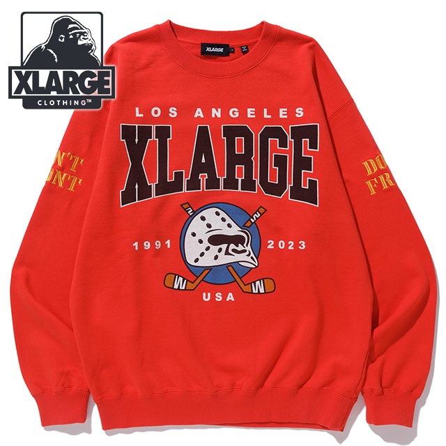 エクストララージ XLARGE ヒッコリー クルーネックスウェット 101231012004 SS23 HOCKEY CREWNECK SWEAT スウェットシャツ x-large エックスラージ RED