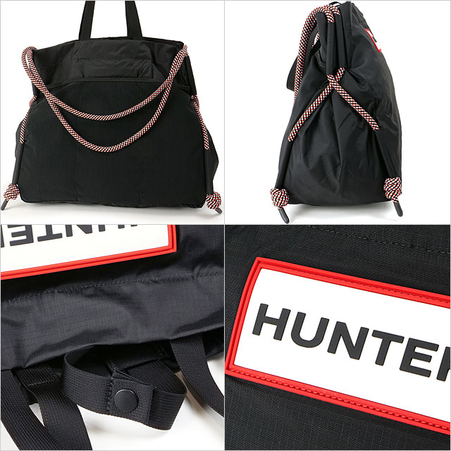 ハンター HUNTER トラベル リップストップ ビーチバッグ UBS1518NRS-RBO SS23 TRAVEL RIPSTOP BEACH BAG 鞄 ショルダーバッグ ナップサック black red box logo | HUNTER | 02