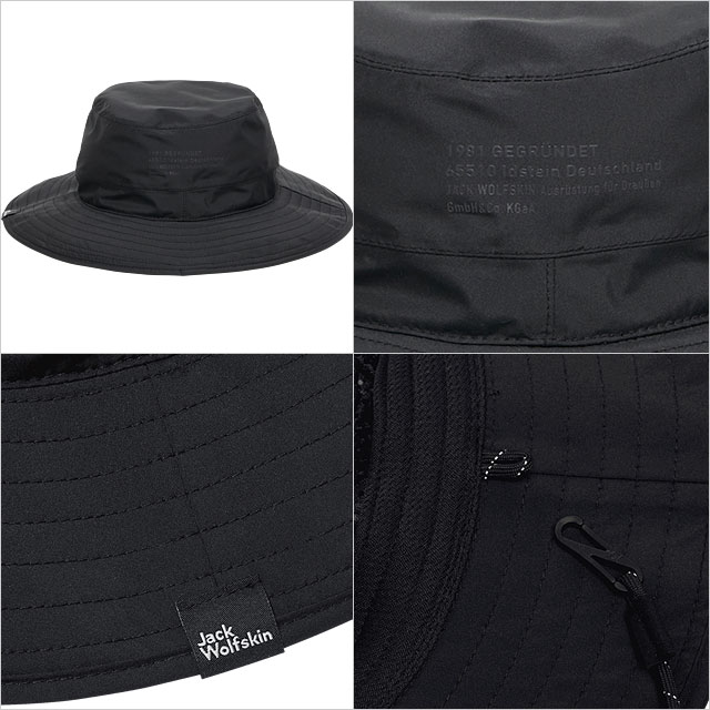 ジャックウルフスキン Jack Wolfskin UR エコ ラインハット V2 5024992-6000 SS23 JP UR ECO RAIN HAT V2 帽子 サファリハット 吸水 速乾 透湿 black | Jack Wolfskin | 02