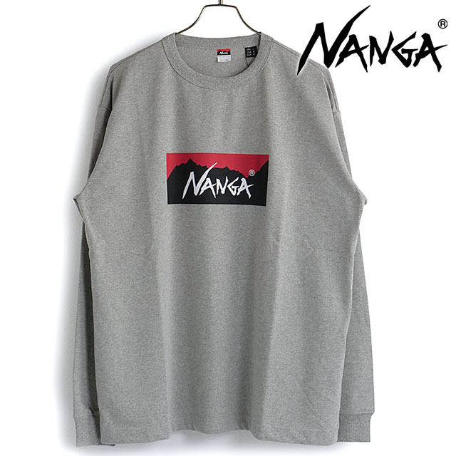 ナンガ NANGA メンズ エコハイブリッドボックスロゴロングスリーブTシャツ NW2311-1G206 SS23 ECO HYBRID BOX LOGO L S TEE クルーネック ロンティー L.GRY