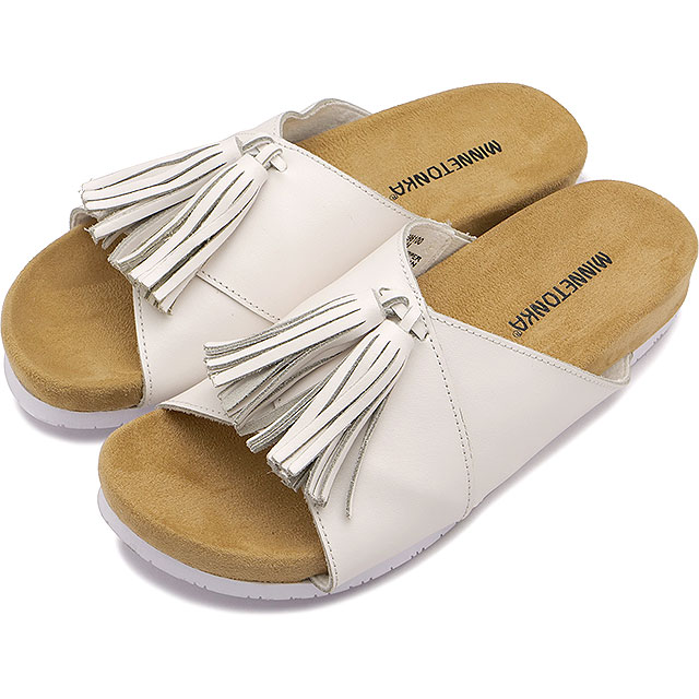 日本限定 ミネトンカ MINNETONKA レディース サンダル ミラ スムースレザー 5696100 SS23 MILA SMOOTH LEATHER タッセル フラットサンダル White