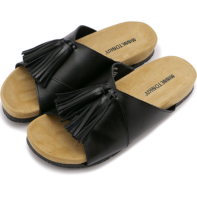 日本限定 ミネトンカ MINNETONKA レディース サンダル ミラ スムースレザー 5696001 SS23 MILA SMOOTH LEATHER タッセル フラットサンダル Black