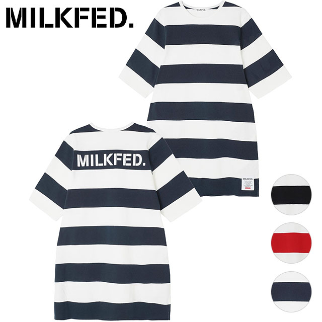 ミルクフェド MILKFED. レディース バックロゴ ストライプド チュニック 103232041014 SU23 BACK LOGO  STRIPED TUNIC トップス 半袖 Tシャツ カットソー