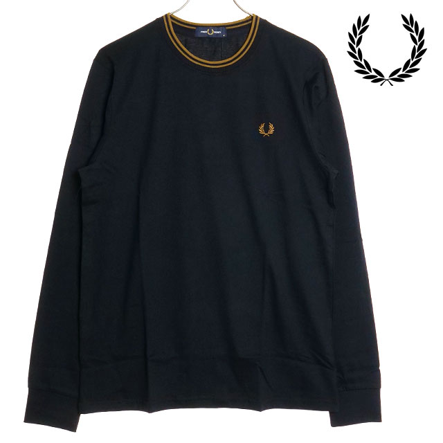 フレッドペリー FRED PERRY メンズ ツイン ティップド Tシャツ M9602-R63 FW23 TWIN TIPPED T-SHIRT トップス カットソー 長袖 NAVY DARKCARAMEL 紺 ネイビー系