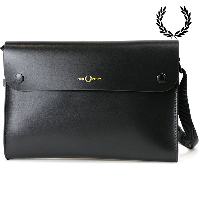 FRED PERRY 黒 レザー　サコッシュ ショルダーバッグ FRED PERRY フレッドペリー バーニッシュドレザー サコッシュ