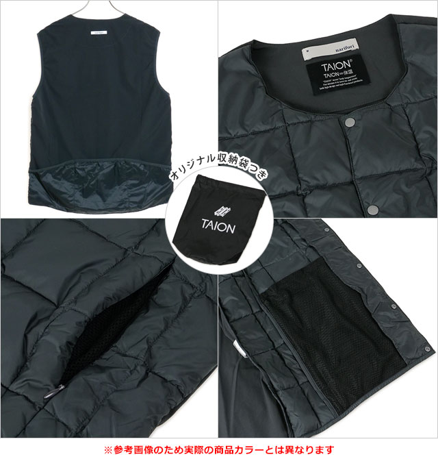 ナリフリ narifuri TAION クルーネックサイクルインナーベスト NFTA-02 メンズ タイオンコラボ トップス ダウンベスト 撥水 パッカブル BLACK 正規取扱店 | narifuri | 02