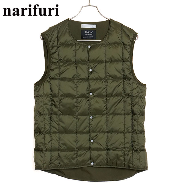 ナリフリ narifuri TAION クルーネックサイクルインナーベスト NFTA-02 メンズ タイオンコラボ トップス ダウンベスト 撥水 パッカブル D.OLIVE 正規取扱店 | narifuri