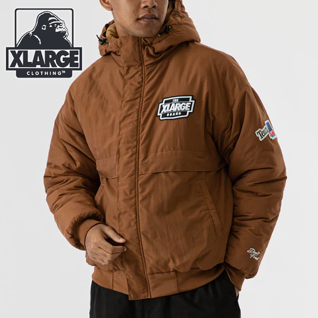 エクストララージ XLARGE メンズ ナイロン パファージャケット 101233021006 FW23 NYLON PUFFER JACKET アウター ブルゾン フーディー BROWN｜mischief｜02