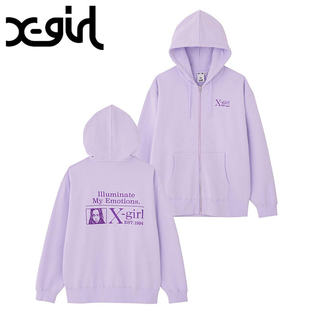 エックスガール X-girl レディース マイエモーションズ ジップアップスウェットフーディ 105233012003 FW23 MY EMOTIONS ZIP UP SWEAT HOODIE XGIRL LtPURPLE｜mischief｜02