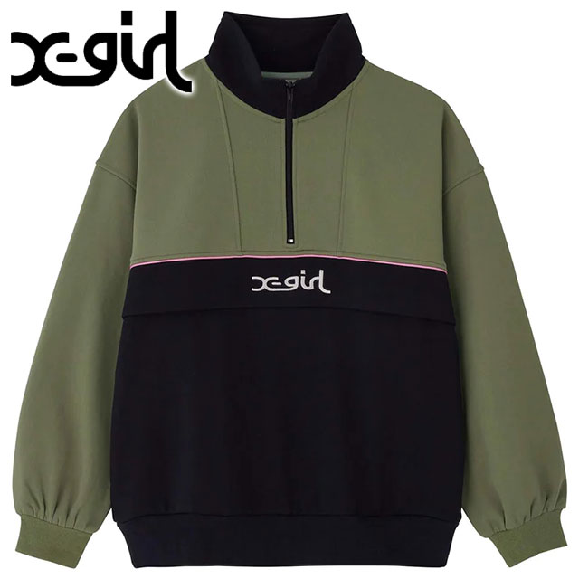 エックスガール X girl レディース バイカラーアノラック スウェットトップ 105233012016 FW23 BICOLOR ANORAK SWEAT TOP XGIRL パーカー OLIVE :10076605:ミスチーフ