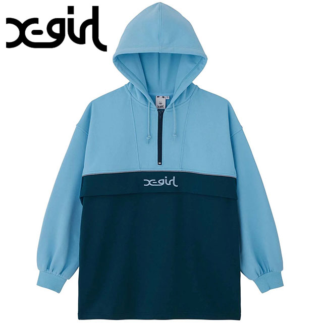 エックスガール X girl レディース バイカラーアノラック スウェットドレス 105233041006 FW23 BICOLOR ANORAK SWEAT DRESS XGIRL パーカー LtBLUE :10076609:ミスチーフ