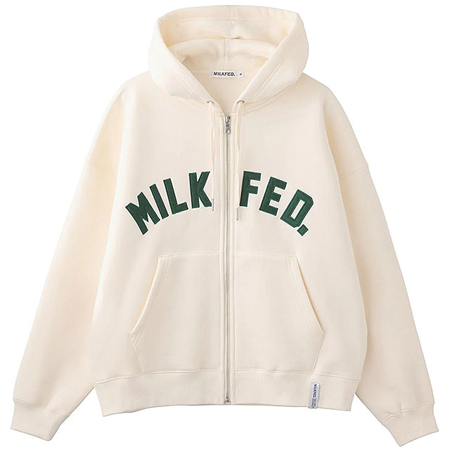 ミルクフェド MILKFED. レディース アーチロゴ ジップアップフーディー