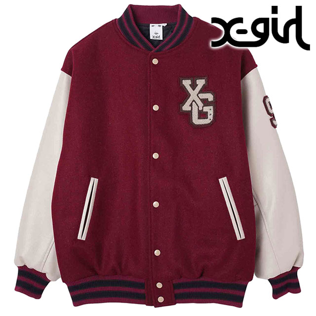 エックスガール X-girl レディース カレッジロゴスタジアムジャンパー 105234021010 HO23 COLLEGE LOGO STADIUM JUMPER xgirl アウター スタジャン BURGUNDY｜mischief