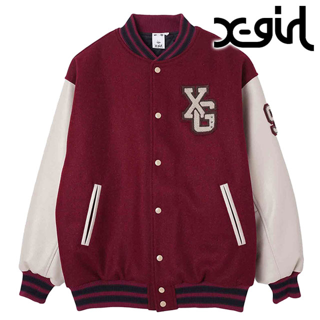 エックスガール X-girl レディース カレッジロゴスタジアムジャンパー 105234021010 HO23 COLLEGE LOGO STADIUM JUMPER xgirl アウター スタジャン BURGUNDY｜mischief｜02