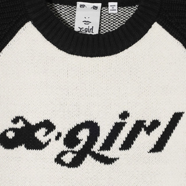 エックスガール X-girl レディース ロゴジャガードラグランニットトップ 105234015001 HO23 LOGO JACQUARD  RAGLAN KNIT TOP xgirl トップス セーター WHITE