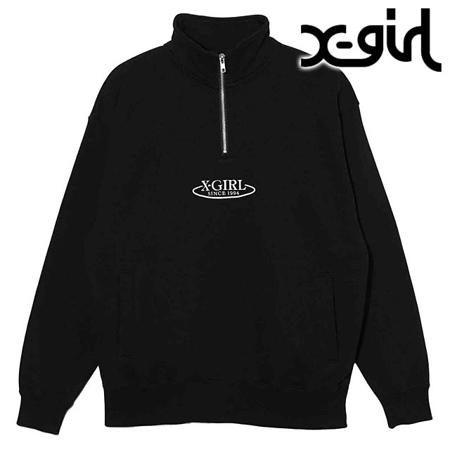 エックスガール X girl レディース オーバルロゴ ハーフジップスウェットトップ 105234012014 HO23 OVAL LOGO HALF ZIP SWEAT TOP BLACK :10076913:ミスチーフ