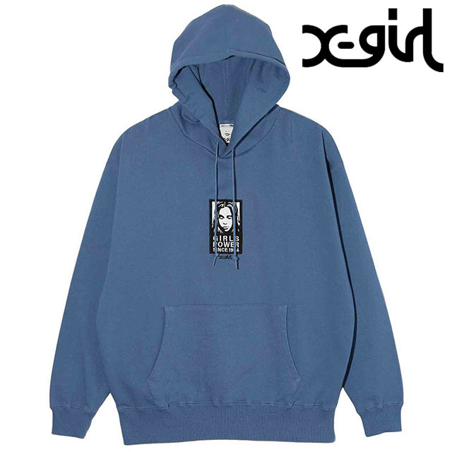 エックスガール X girl レディース フェイスパッチ スウェットフーディ 105234012020 HO23 FACE PATCH SWEAT HOODIE トップス プルオーバー BLUE :10076918:ミスチーフ