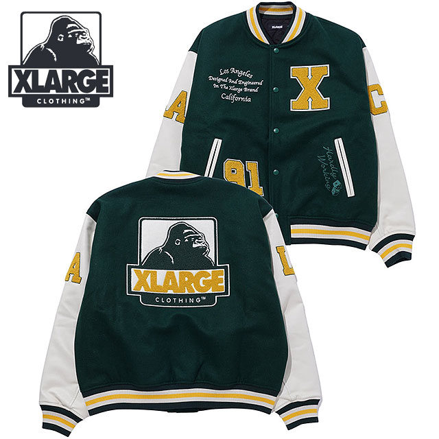 エクストララージ XLARGE メンズ OGロゴ バーシティジャケット 101234021009 HO23 x-large エックスラージ アウター  スタジャン ブルゾン GREEN