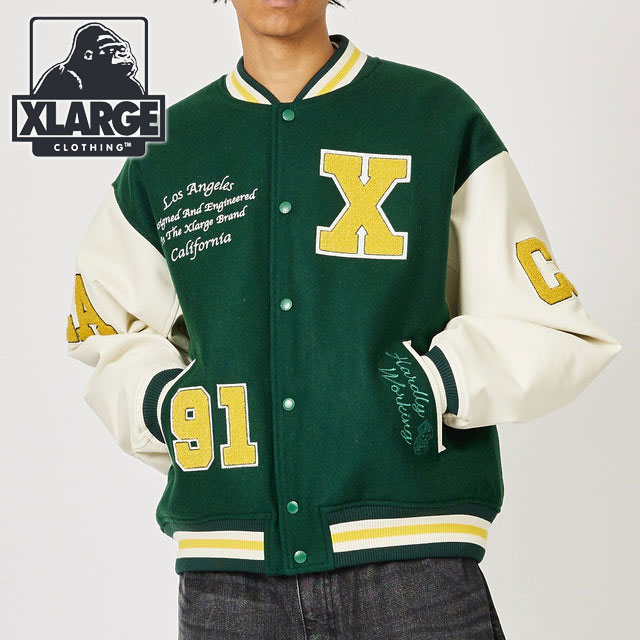 エクストララージ XLARGE メンズ OGロゴ バーシティジャケット 101234021009 HO23 x-large エックスラージ アウター  スタジャン ブルゾン GREEN