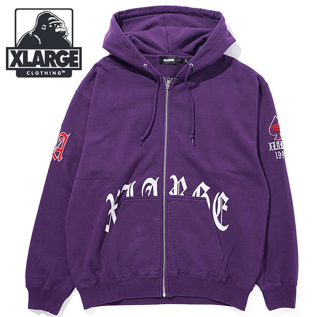 エクストララージ XLARGE オールドイングリッシュロゴ ジップフーデッドスウェットシャツ 101234012012 HO23 OLD ENGLISH LOGO ZIP HOODED SWEATSHIRT PURPLE