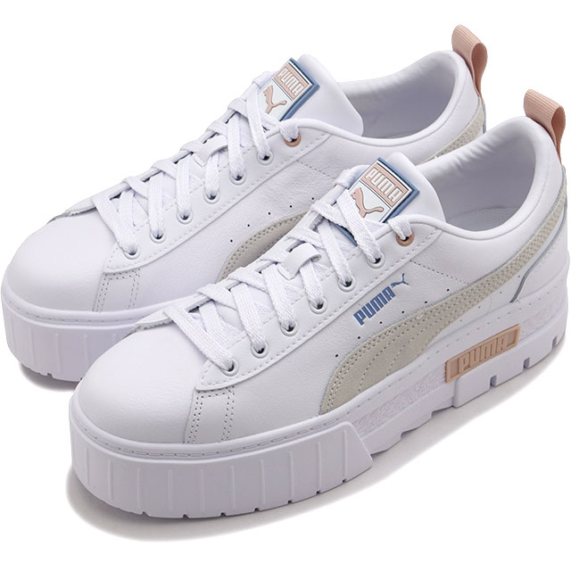 プーマ PUMA レディース スニーカー メイズ レザー ウィメンズ 381983-45 SS24 靴 レトロ 厚底シューズ プーマホワイト ゼンブルー｜mischief