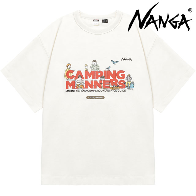 ナンガ NANGA メンズ エコハイブリッド キャンピングマナーズ ワイルドアニマルズティー NW2411-1G800-A SS24 TEE トップス 半袖Tシャツ アウトドア WHT｜mischief