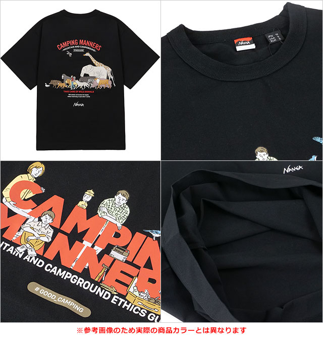 ナンガ NANGA メンズ エコハイブリッド キャンピングマナーズ ワイルドアニマルズティー NW2411-1G800-A SS24 TEE トップス 半袖Tシャツ アウトドア WHT｜mischief｜03