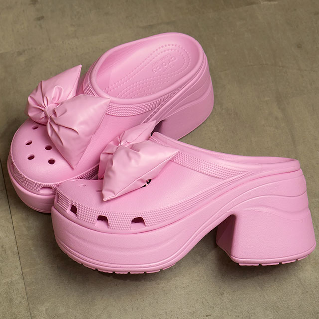 クロックス crocs レディース サンダル サイレン ボウ クロッグ 210000-6WY SS24 Siren Bow Clog 厚底サンダル  リボン Pink-Tweed