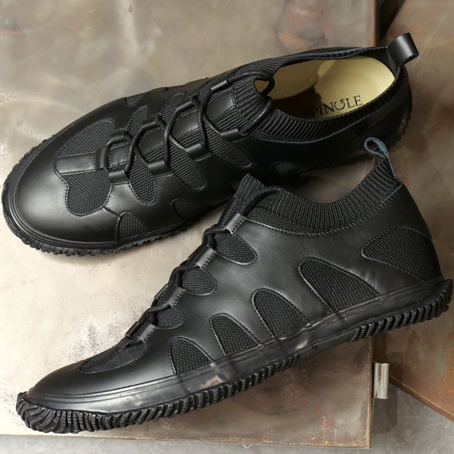 返品送料無料 スピングル SPINGLE スニーカー SP1503-05 FW24 SP-1503 メンズ 日本製 ニット素材 Black 正規取扱店 | SPINGLE | 01