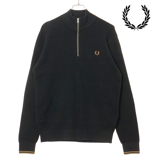 フレッドペリー FRED PERRY メンズ ワッフルステッチ ハーフジップジャンパー K8557-102 WAFFLE STITCH HALF ZIP JUMPER BLACK 正規取扱店 | FRED PERRY