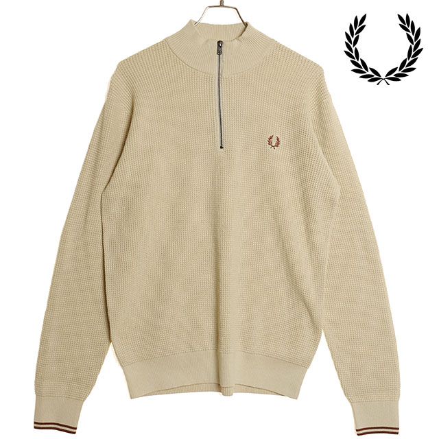 FRED PERRY フレッドペリー ハーフジップ グレイッシュベージュ FRED PERRY（フレッドペリー） メンズ ワッフルステッチ ハーフジップ