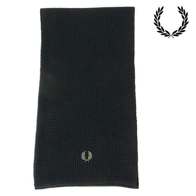 フレッドペリー FRED PERRY ワッフルニットスカーフ C8150-102 WAFFLE KNIT SCARF メンズ・レディース 小物 アクセサリー ニットマフラー 防寒 BLACK 正規取扱店_1