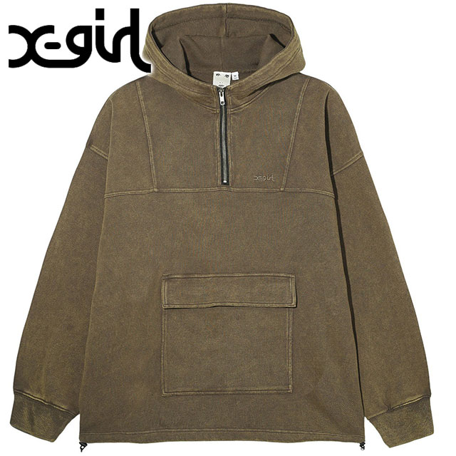 エックスガール X-girl アノラック スウェットトップ 105243012001 ANORAK SWEAT TOP レディース ハーフジップパーカー ビッグシルエット BROWN 正規取扱店