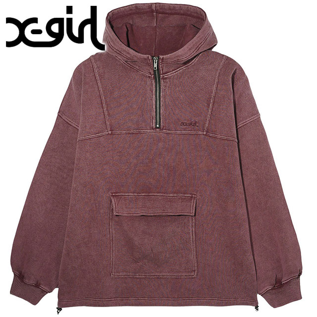 エックスガール X-girl アノラック スウェットトップ 105243012001 ANORAK SWEAT TOP レディース ハーフジップパーカー ビッグシルエット BURGUNDY 正規取扱店