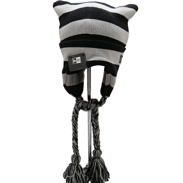 ニューエラ NEWERA ニットキャップ スクエアニット 14312092 FW24 SQUARE KNIT BORDER メンズ・レディース 帽子 ビーニー ニット帽 耳あて付き ブラック グレー | NEW ERA | 01