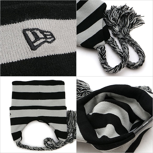 ニューエラ NEWERA ニットキャップ スクエアニット 14312092 FW24 SQUARE KNIT BORDER メンズ・レディース 帽子 ビーニー ニット帽 耳あて付き ブラック グレー | NEW ERA | 02