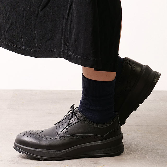 極美品 ショセ 37 23.5 トラベルシューズ 革靴 ウイングチップ 黒 ses amis ウイングチップ スニーカー BLACK／chausser（ショセ