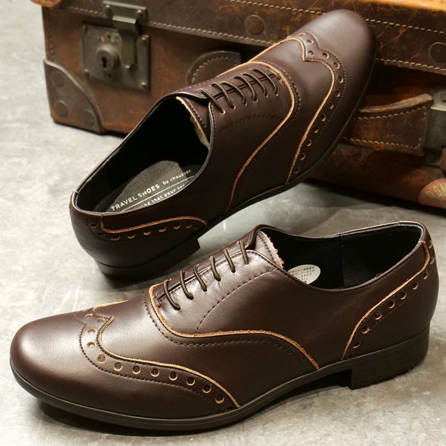 返品送料無料 ショセ トラベルシューズ TRAVEL SHOES by chausser ウィングチップ レースアップシューズ TR-004 Wing tip shoes ダークブラウン DBR 正規取扱店の画像