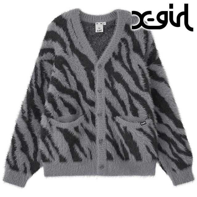 Yahoo! Yahoo!ショッピング(ヤフー ショッピング)エックスガール X-girl ゼブラ ニットカーディガン 105244015015 FW24WINTER ZEBRA KNIT CARDIGAN レディース トップス Vネック CHARCOAL 正規取扱店