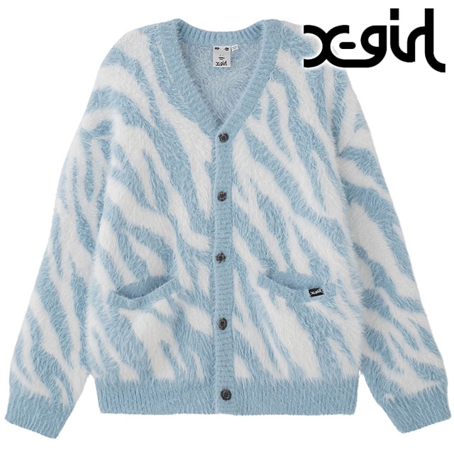 å X-girl ֥ ˥åȥǥ 105244015015 FW24WINTER ZEBRA KNIT CARDIGAN ǥ ȥåץ Vͥå LtBLUE 谷Ź