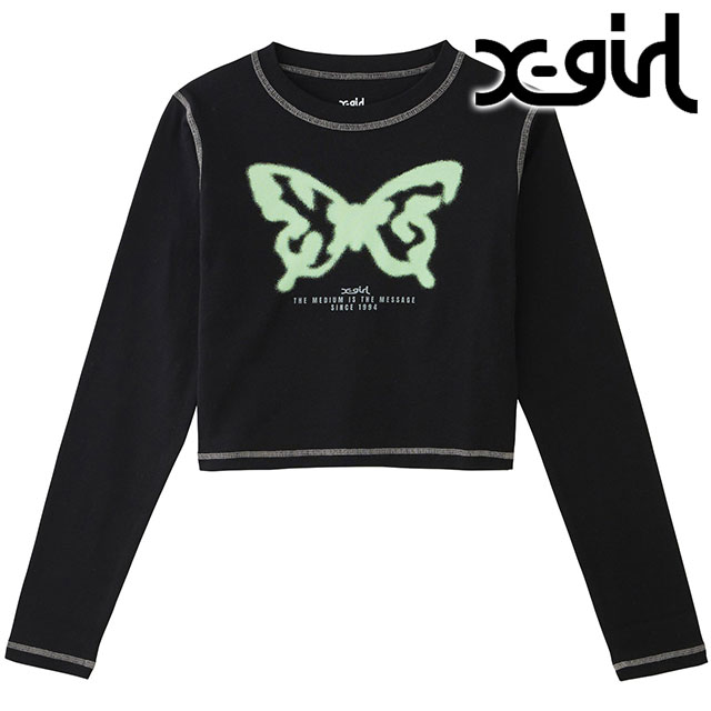 エックスガール X-girl サプライバタフライプリント ロングスリーブ ベイビーTシャツ 105244011002 SPRAY BUTTERFLY PRINT L S BABY TEE BLACK 正規取扱店