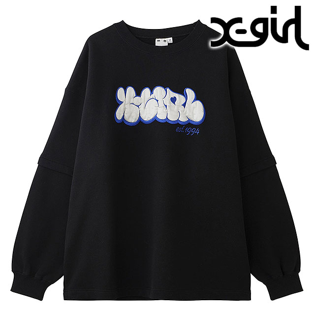 エックスガール X-girl プランプロゴ レイヤード スウェットトップ 105244012011WINTER PLUMP LOGO LAYERED SWEAT TOP レディース トレーナー BLACK 正規取扱店