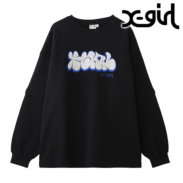 エックスガール X-girl プランプロゴ レイヤード スウェットトップ 105244012011WINTER PLUMP LOGO LAYERED SWEAT TOP レディース トレーナー OLIVE 正規取扱店 X-girl エックスガール プランプロゴ レイヤード スウェット