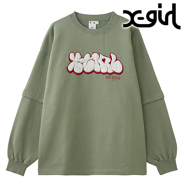 エックスガール X-girl プランプロゴ レイヤード スウェットトップ 105244012011WINTER PLUMP LOGO LAYERED SWEAT TOP レディース トレーナー OLIVE 正規取扱店