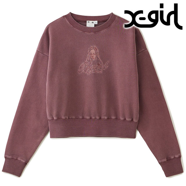 エックスガール X-girl フェイスピグメントダイド コンパクトスウェットトップ 105244012027WINTER FACE PIGMENT DYED COMPACT SWEAT TOP BLACK 正規取扱店 X-girl エックスガール フェイスピグメントダイド コンパクト