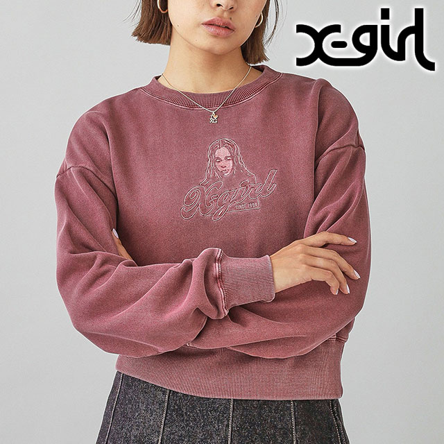 エックスガール X-girl フェイスピグメントダイド コンパクトスウェットトップ 105244012027WINTER FACE PIGMENT DYED COMPACT SWEAT TOP BLACK 正規取扱店 X-girl エックスガール フェイスピグメントダイド コンパクト