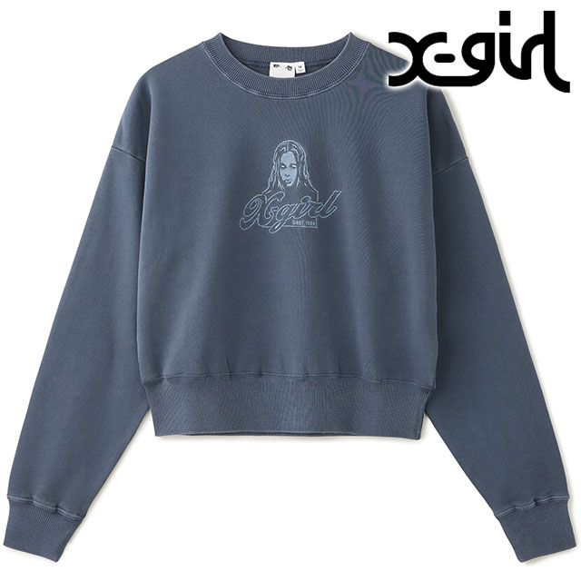 エックスガール X-girl フェイスピグメントダイド コンパクトスウェットトップ 105244012027 FW24WINTER FACE PIGMENT DYED COMPACT SWEAT TOP NAVY 正規取扱店